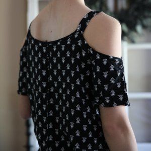 Black and White Cold-Shoulder Top